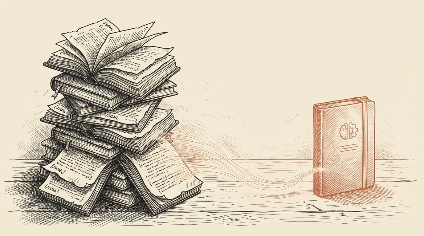 A conversation transcript being processed into structured learnings — the offline extraction path