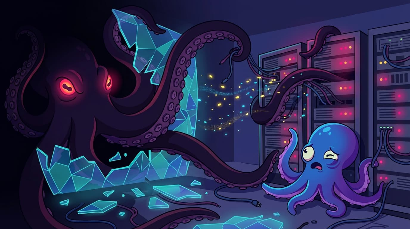 A guardrail bypass escalating from content violation to code execution — dominoes falling through system layers